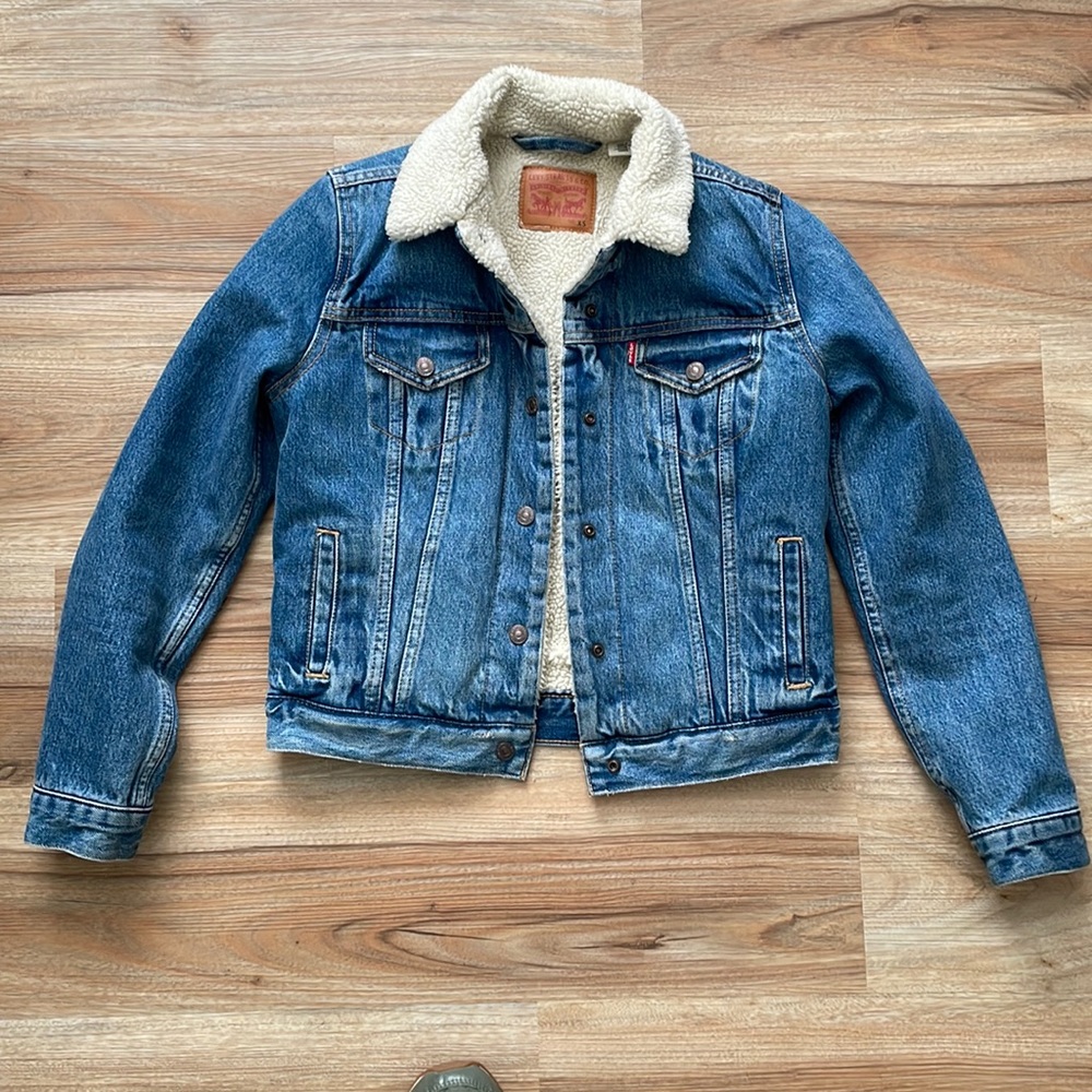 Distressed Sherpa trucker denim jacket